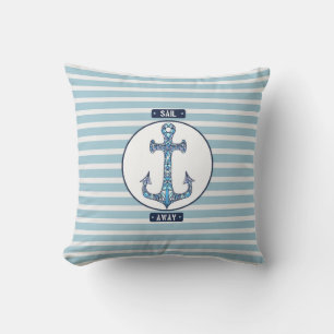 Segel Away Nautical Anchor - Coastal Blue Streifen Kissen