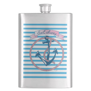 Segel Away, Nautical Anchor mit blauen Streifen Flachmann