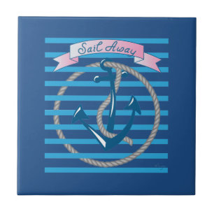 Segel Away Nautical Anchor mit blauen Streifen Fliese