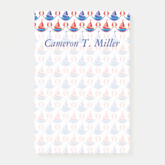 Segel-Boots-Muster | addieren Ihren Namen Post-it Klebezettel (Vorderseite)