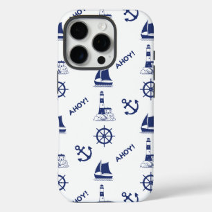 Segel Illustration Muster Navy Blue+White iPhone 16 Pro Hülle