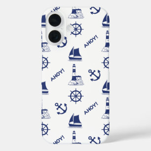 Segel Illustration Muster Navy Blue+White iPhone 16 Hülle