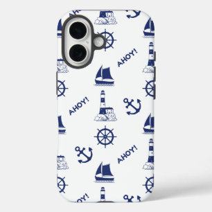 Segel Illustration Muster Navy Blue+White iPhone 16 Hülle