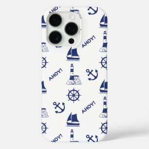 Segel Illustration Muster Navy Blue+White iPhone 16 Pro Hülle