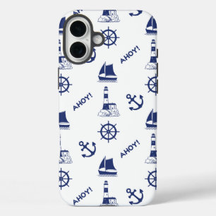 Segel Illustration Muster Navy Blue+White iPhone 16 Plus Hülle