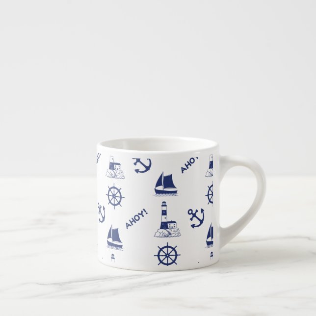 Segel Illustration Muster Navy Blue+White Espressotasse (Rechts)