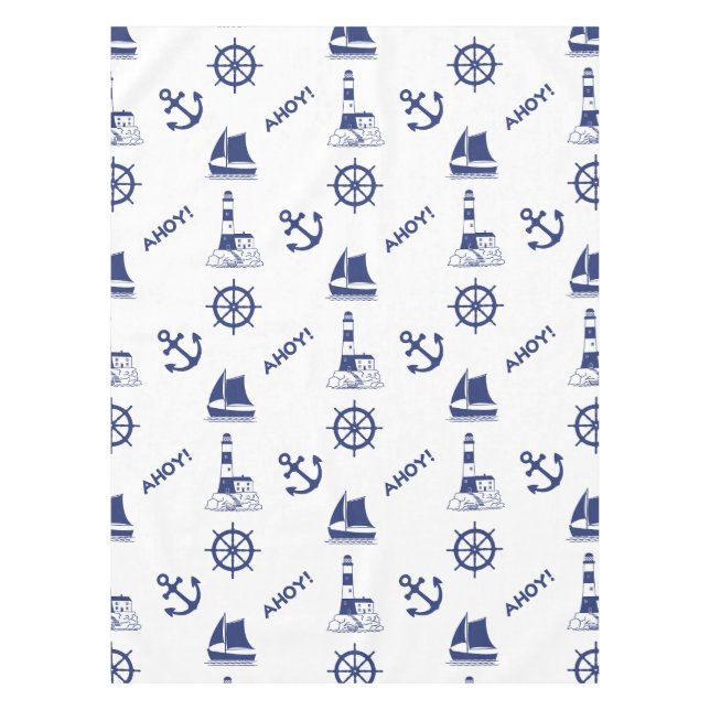 Segel Illustration Muster Navy Blue+White Tischdecke (Vorderseite)