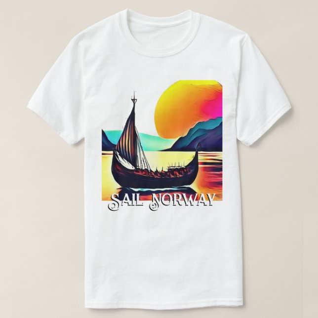 Segel Norwegen mit dem Wikinger Schiff T-Shirt (Design vorne)