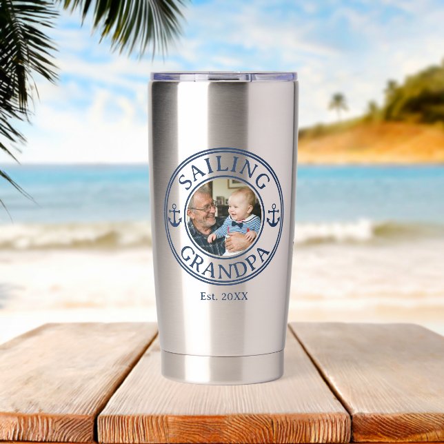 Segel-Opa-Jahr-Established-Foto Thermobecher (Strand (gedreht))