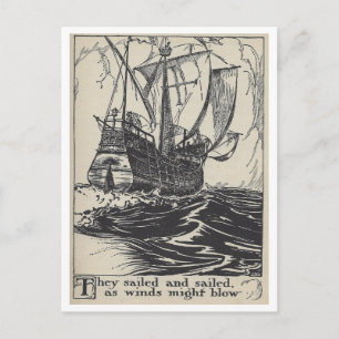 Segel Pirate Ship Vintag Book Illustration Postkarte