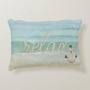 Segel-Relax-Text auf Meereswasserfarbe Dekokissen