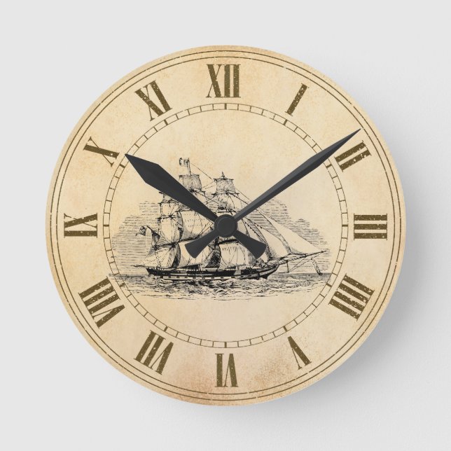 Segel-Schiff Runde Wanduhr (Vorderseite)