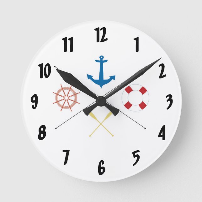Segel-Segelschiff des Ankerschiffs Ore Wall Clock Runde Wanduhr (Vorderseite)