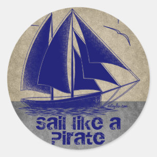 Segel wie ein Pirat, Junge nautisch, vintage persö Runder Aufkleber