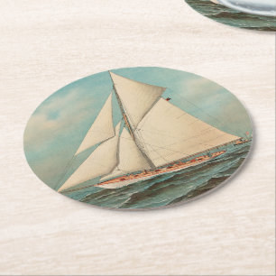 Segel-Yachten im Vintage-Look beim Rennen #1 Runder Pappuntersetzer