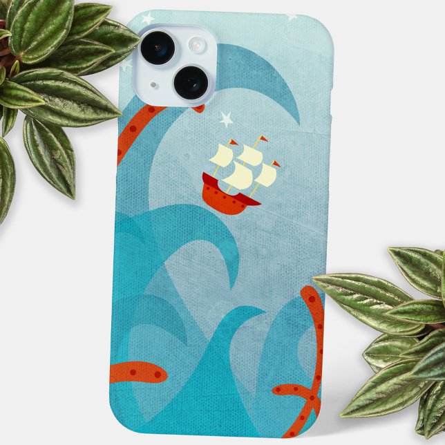 Segelabenteuer iPhone Hülle (Sailing boat sea monster fun cell phone case)