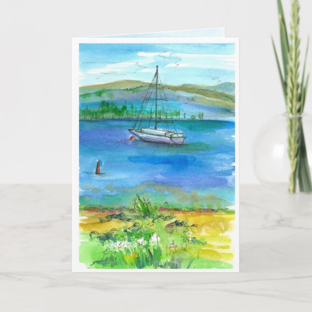 Segelberg Lake Watercolor Glückwunsch zum Geburtst Karte (Vorderseite)