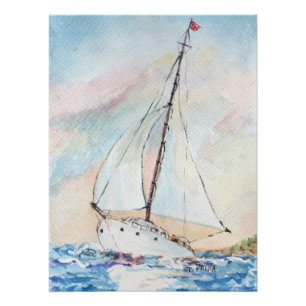 Segelboot an der SeeKunst-Aquarell-Malerei Poster