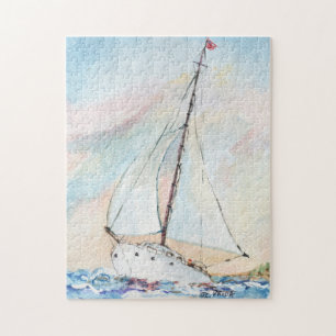 Segelboot an der SeeKunst-Aquarell-Malerei Puzzle