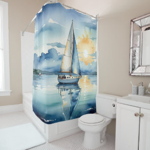 Segelboot Aquarell auf dem Lago Maggiore Duschvorhang