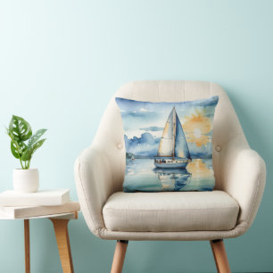 Segelboot Aquarell auf dem Lago Maggiore Kissen
