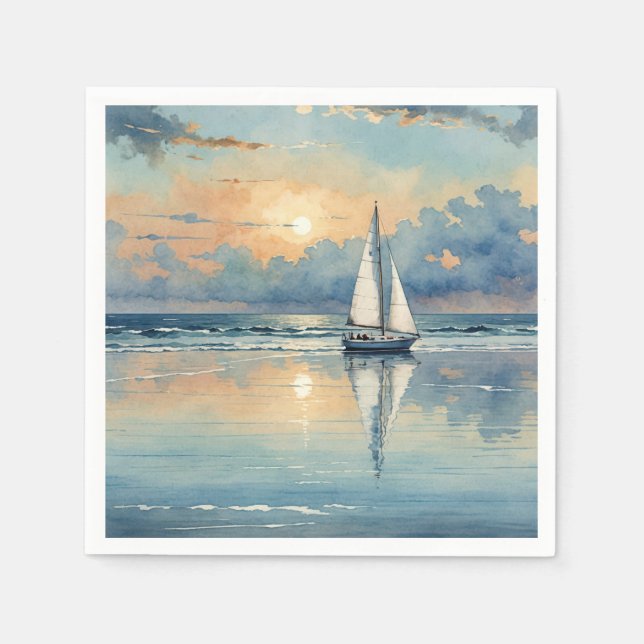 Segelboot Aquarellbahn auf Ozeanmalerei Serviette (Vorderseite)