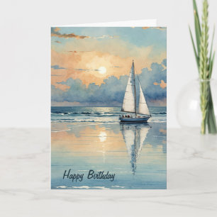 Segelboot Aquarellfarben auf Ozean Geburtstag Karte