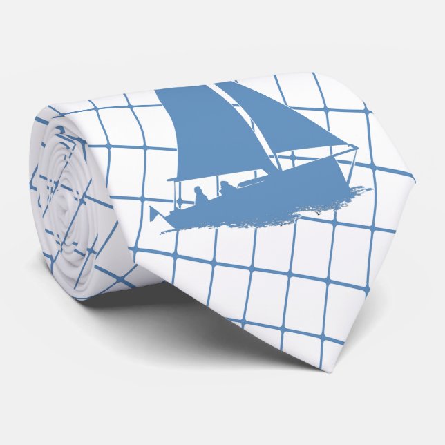 Segelboot auf Blue Karo Necktie Krawatte (Gerollt)