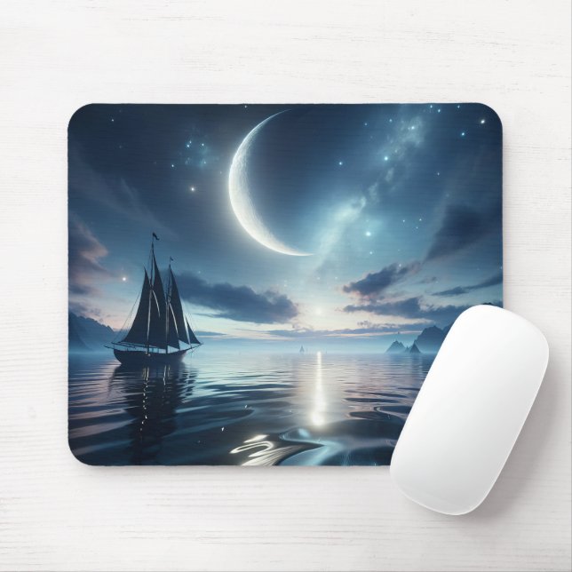 Segelboot auf dem Moonlit Wasser Mousepad (Mit Mouse)