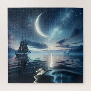 Segelboot auf dem Moonlit Wasser Puzzle