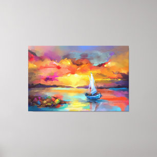 Segelboot auf dem See mit sonnigen Canvas Print Leinwanddruck