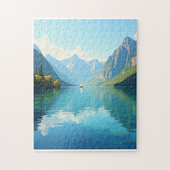 Segelboot auf einem klaren See Puzzle (Vertikal)