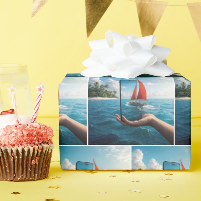 Segelboot auf einem Smartphone Geschenkpapier (Geburtstagsparty)