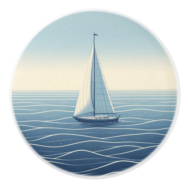 Segelboot auf hoher See Keramikknauf (Vorderseite)