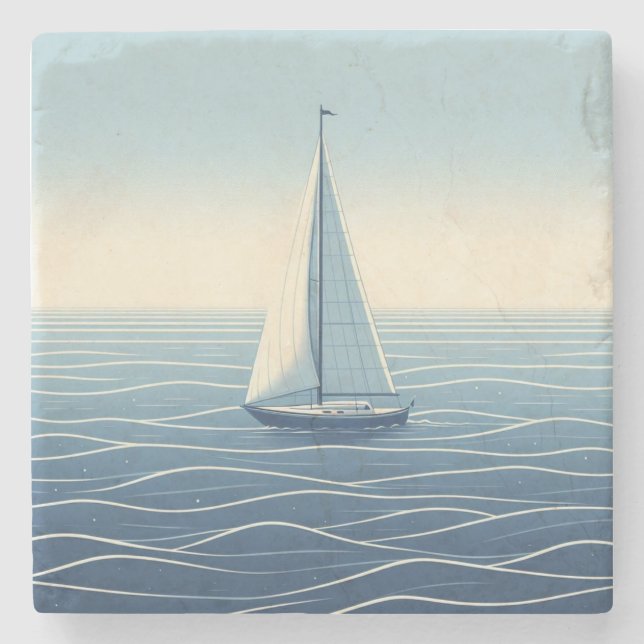 Segelboot auf hoher See Steinuntersetzer (Vorderseite)