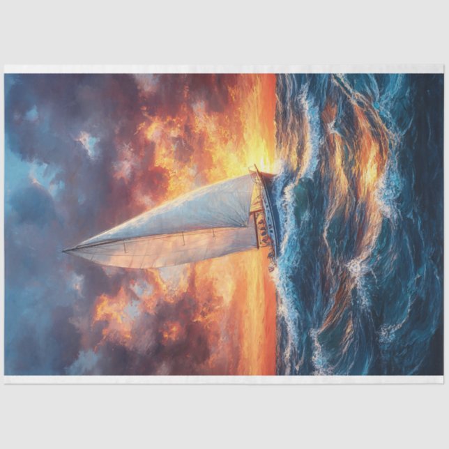 Segelboot auf Rough Seas Painting Decoupage Seidenpapier (Vorderseite)