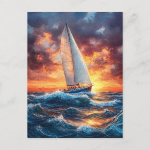 Segelboot auf Rough Seas Painting Postkarte