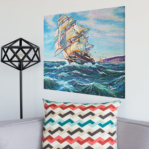Segelboot auf Rough Waters Fine Art Malerei 14x11 Künstlicher Leinwanddruck