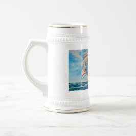 Segelboot auf Rough Waters Ölgemälde Bierglas