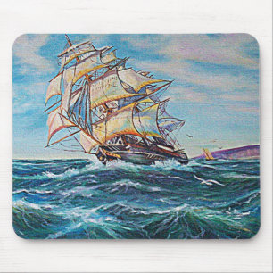 Segelboot auf Rough Waters Ölgemälde Mousepad