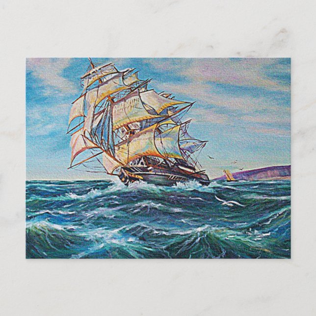 Segelboot auf Rough Waters Ölgemälde Postkarte (Vorderseite)