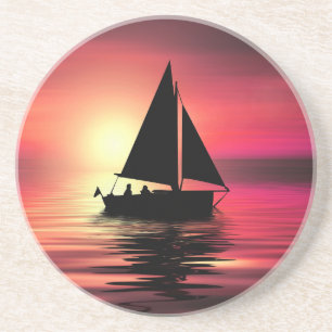 Segelboot bei Sonnenuntergang auf dem Meer Kunstde Getränkeuntersetzer
