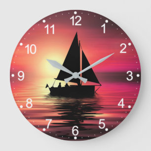 Segelboot bei Sonnenuntergang auf dem Meer Kunstde Große Wanduhr