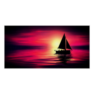 Segelboot bei Sonnenuntergang auf dem Meer Kunstde Poster