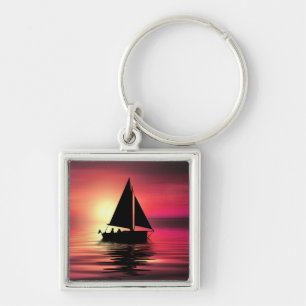 Segelboot bei Sonnenuntergang auf dem Meer Kunstde Schlüsselanhänger
