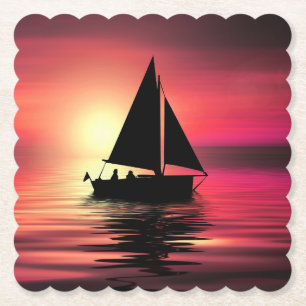 Segelboot bei Sonnenuntergang auf dem Meer Kunstde Untersetzer