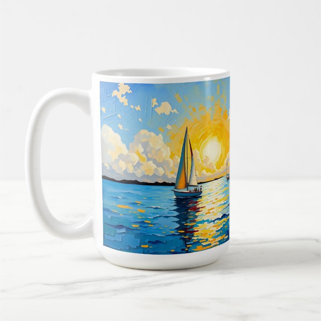 Segelboot bei Sonnenuntergang Kaffeetasse (Links)