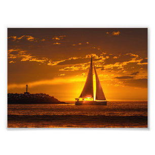 Segelboot bei Sonnenuntergang - Marina Del Rey, CA Fotodruck