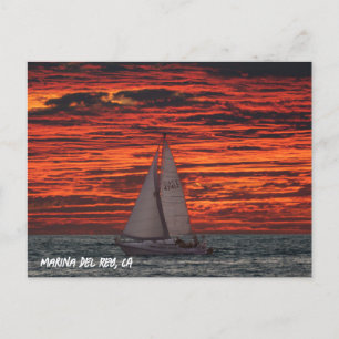 Segelboot bei Sonnenuntergang - Marina Del Rey, CA Postkarte