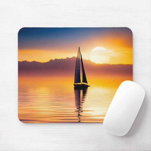 Segelboot bei Sonnenuntergang Mousepad (Mit Mouse)